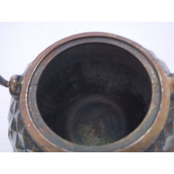 Geometric Pattern Cast Iron Japanese Style Tea or Coffee Pot 5" Tall Pot - Picture 13 of 16